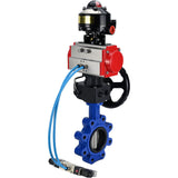 Water Butterfly Valve Elephant WBV1631E-2W-Fb-H, Gehäusematerial - Gusseisen QT450, Scheibenmaterial - Edelstahl AISI 304, Dichtung - EPDM, pneumatischer Antrieb PA-DA Doppelwirkung, 4V320-10 220V, LSU APL-510N EX, Handrad MON