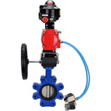 Wasser-Schmetterlingsventil Elephant WBV1631N-2W-Fb-H, Gehäusematerial - Gusseisen QT450, Scheibenmaterial - Edelstahl AISI 304, Dichtung - NBR, pneumatischer Antrieb PA-DA Doppelwirkung, 4V320-08 220V, LSU APL-510N EX, Handrad MON