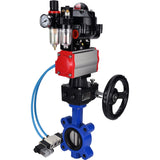 Wasser-Schmetterlingsventil Elephant WBV1631N-2W-Fb-H, Gehäusematerial - Gusseisen QT450, Scheibenmaterial - Edelstahl AISI 304, Dichtung - NBR, pneumatischer Antrieb PA-DA Doppelwirkung, 4V320-08 220V, LSU APL-510N EX, Handrad MON, ATU AFC2000