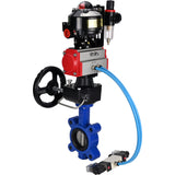 Wasser-Schmetterlingsventil Elephant WBV1631N-2W-Fb-H, Gehäusematerial - Gusseisen QT450, Scheibenmaterial - Edelstahl AISI 304, Dichtung - NBR, pneumatischer Antrieb PA-DA Doppelwirkung, 4V320-08 220V, LSU APL-510N EX, Handrad MON, ATU AFC2000