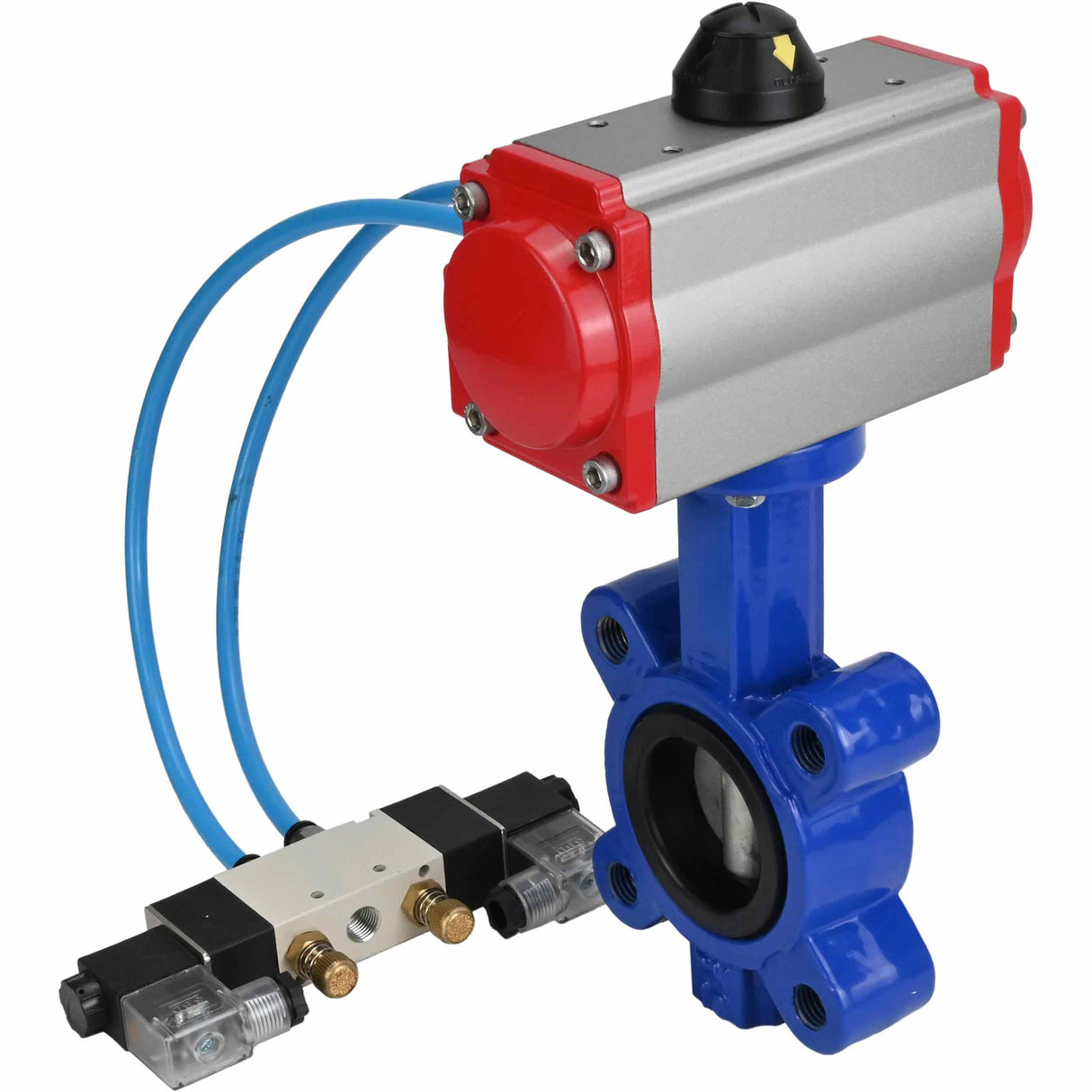 Wasser-Schmetterlingsventil Elephant WBV1631E-2W-Fb-H, Gehäusematerial - Gusseisen QT450, Scheibenmaterial - Edelstahl AISI 304, Dichtung - EPDM, mit pneumatischem Doppelwirkungsantrieb PA-DA, 4V320-08 220V