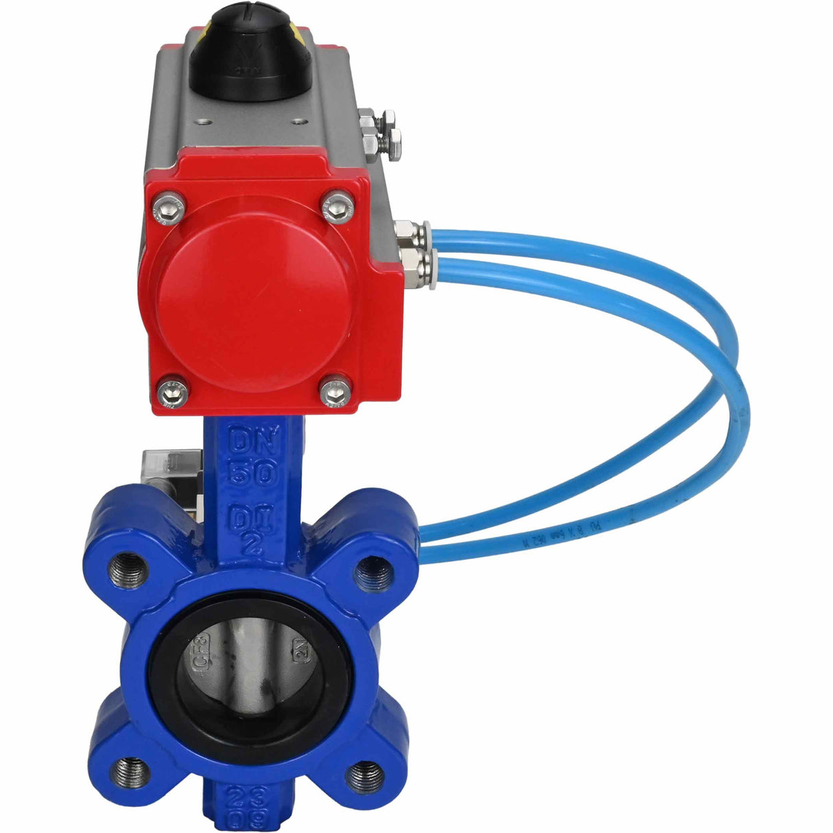 Wasser-Schmetterlingsventil Elephant WBV1631E-2W-Fb-H, Gehäusematerial - Gusseisen QT450, Scheibenmaterial - Edelstahl AISI 304, Dichtung - EPDM, mit pneumatischem Doppelwirkungsantrieb PA-DA, 4V320-08 220V