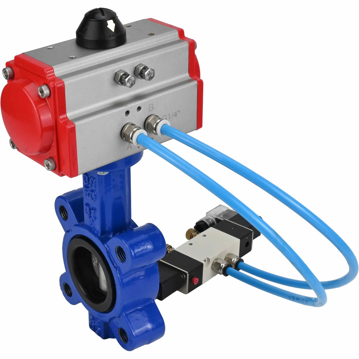 Wasser-Schmetterlingsventil Elephant WBV1631E-2W-Fb-H, Gehäusematerial - Gusseisen QT450, Scheibenmaterial - Edelstahl AISI 304, Dichtung - EPDM, mit pneumatischem Doppelwirkungsantrieb PA-DA, 4V320-08 220V