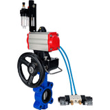 Wasser-Schmetterlingsventil Elephant WBV1631N-2W-Fb-H, Gehäusematerial - Gusseisen QT450, Scheibenmaterial - Edelstahl AISI 304, Dichtung - NBR, pneumatischer Antrieb PA-DA Doppelwirkung, 4V320-10 220V Handrad MON, ATU AFC2000