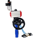 Wasser-Schmetterlingsventil Elephant WBV1631N-2W-Fb-H, Gehäusematerial - Gusseisen QT450, Scheibenmaterial - Edelstahl AISI 304, Dichtung - NBR, pneumatischer Antrieb PA-DA Doppelwirkung, 4V320-10 220V Handrad MON, ATU AFC2000