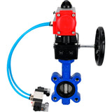 Wasser-Schmetterlingsventil Elephant WBV1631E-2W-Fb-H, Gehäusematerial - Gusseisen QT450, Scheibenmaterial - Edelstahl AISI 304, Dichtung - EPDM, mit pneumatischem Doppelwirkungsantrieb PA-DA, 4V320-10 220V, Handrad MON