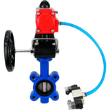 Wasser-Schmetterlingsventil Elephant WBV1631E-2W-Fb-H, Gehäusematerial - Gusseisen QT450, Scheibenmaterial - Edelstahl AISI 304, Dichtung - EPDM, mit pneumatischem Doppelwirkungsantrieb PA-DA, 4V320-10 220V, Handrad MON