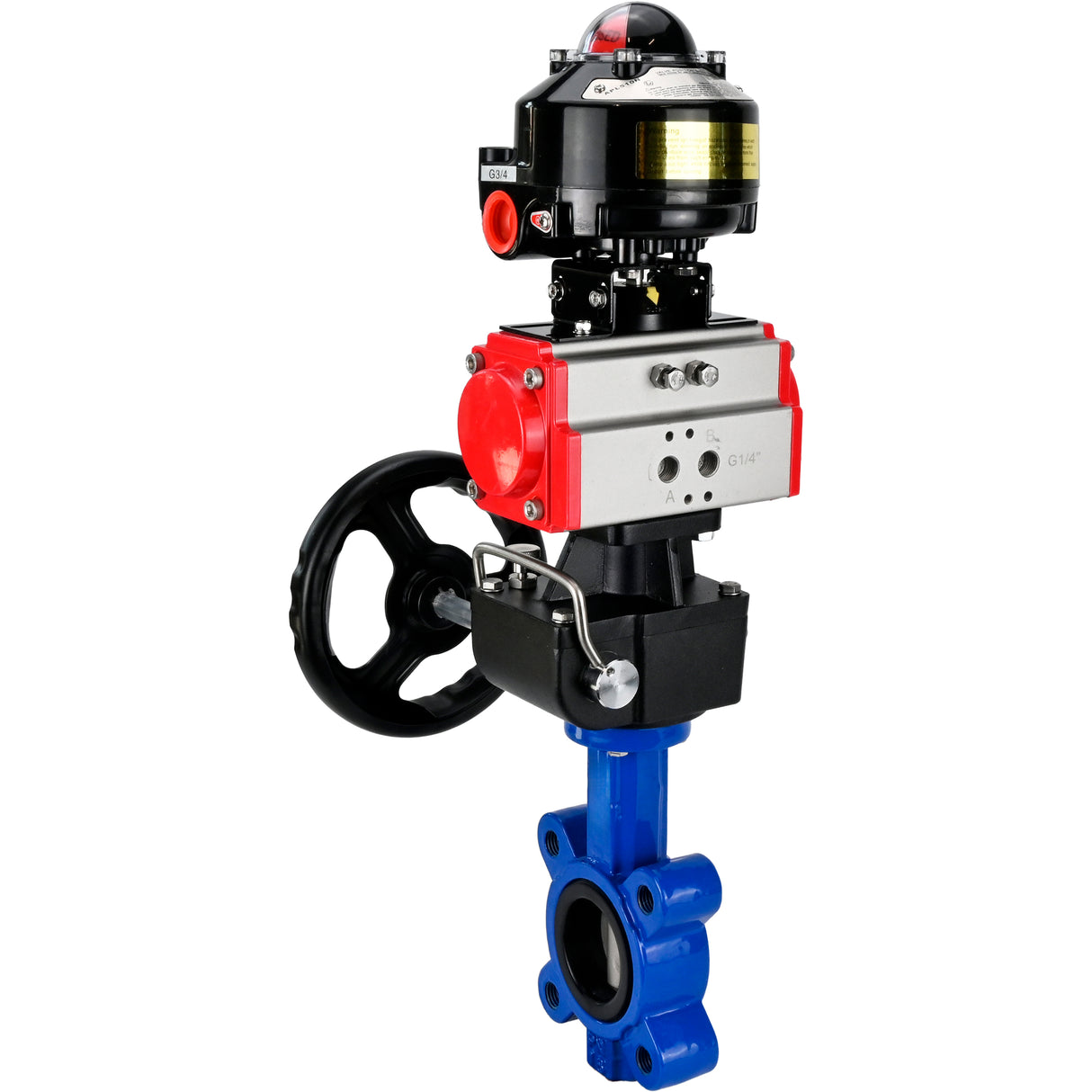 Wasser-Schmetterlingsventil Elephant WBV1631E-2W-Fb-H, Gehäusematerial - Gusseisen QT450, Scheibenmaterial - Edelstahl AISI 304, Dichtung - EPDM, mit pneumatischem Doppelwirkungsantrieb PA-DA, Handrad MON, LSU APL-510N EX