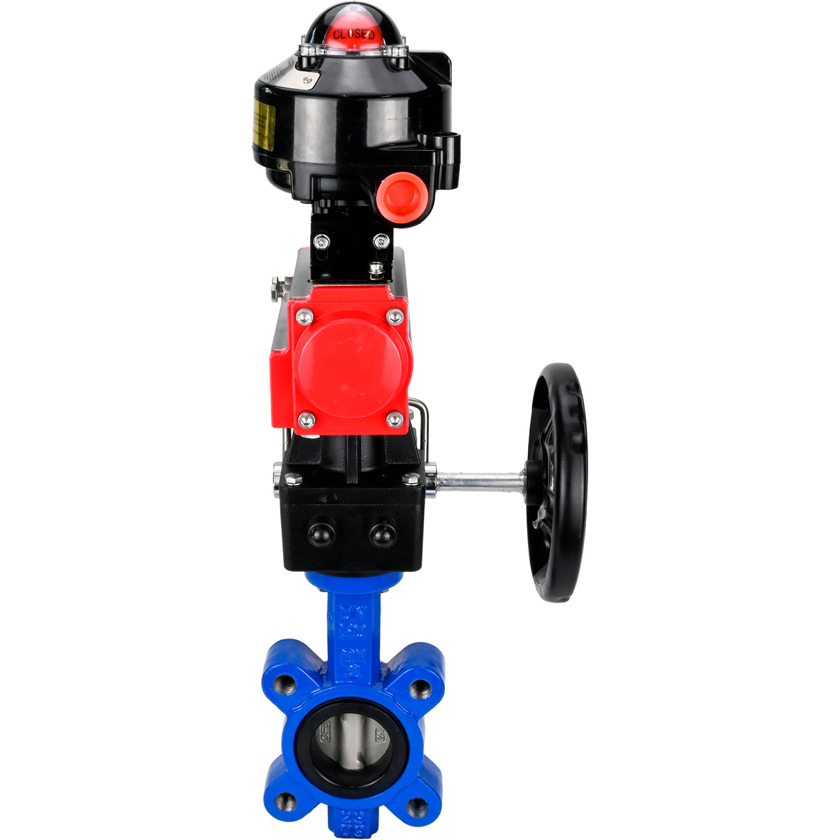 Wasser-Schmetterlingsventil Elephant WBV1631E-2W-Fb-H, Gehäusematerial - Gusseisen QT450, Scheibenmaterial - Edelstahl AISI 304, Dichtung - EPDM, mit pneumatischem Doppelwirkungsantrieb PA-DA, Handrad MON, LSU APL-510N EX