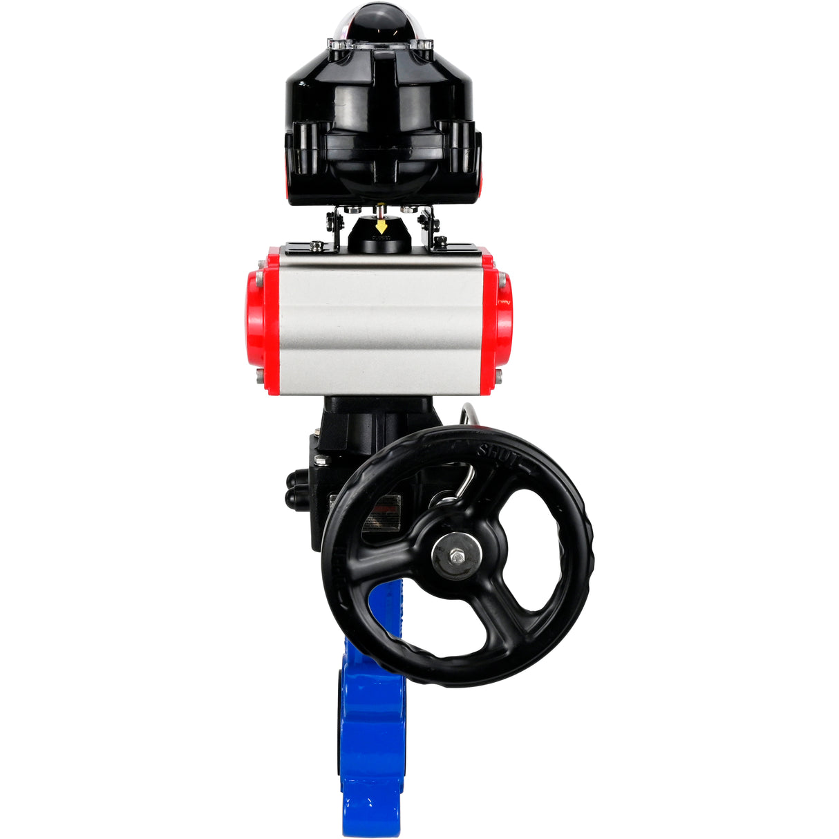 Wasser-Schmetterlingsventil Elephant WBV1631E-2W-Fb-H, Gehäusematerial - Gusseisen QT450, Scheibenmaterial - Edelstahl AISI 304, Dichtung - EPDM, mit pneumatischem Doppelwirkungsantrieb PA-DA, Handrad MON, LSU APL-510N EX