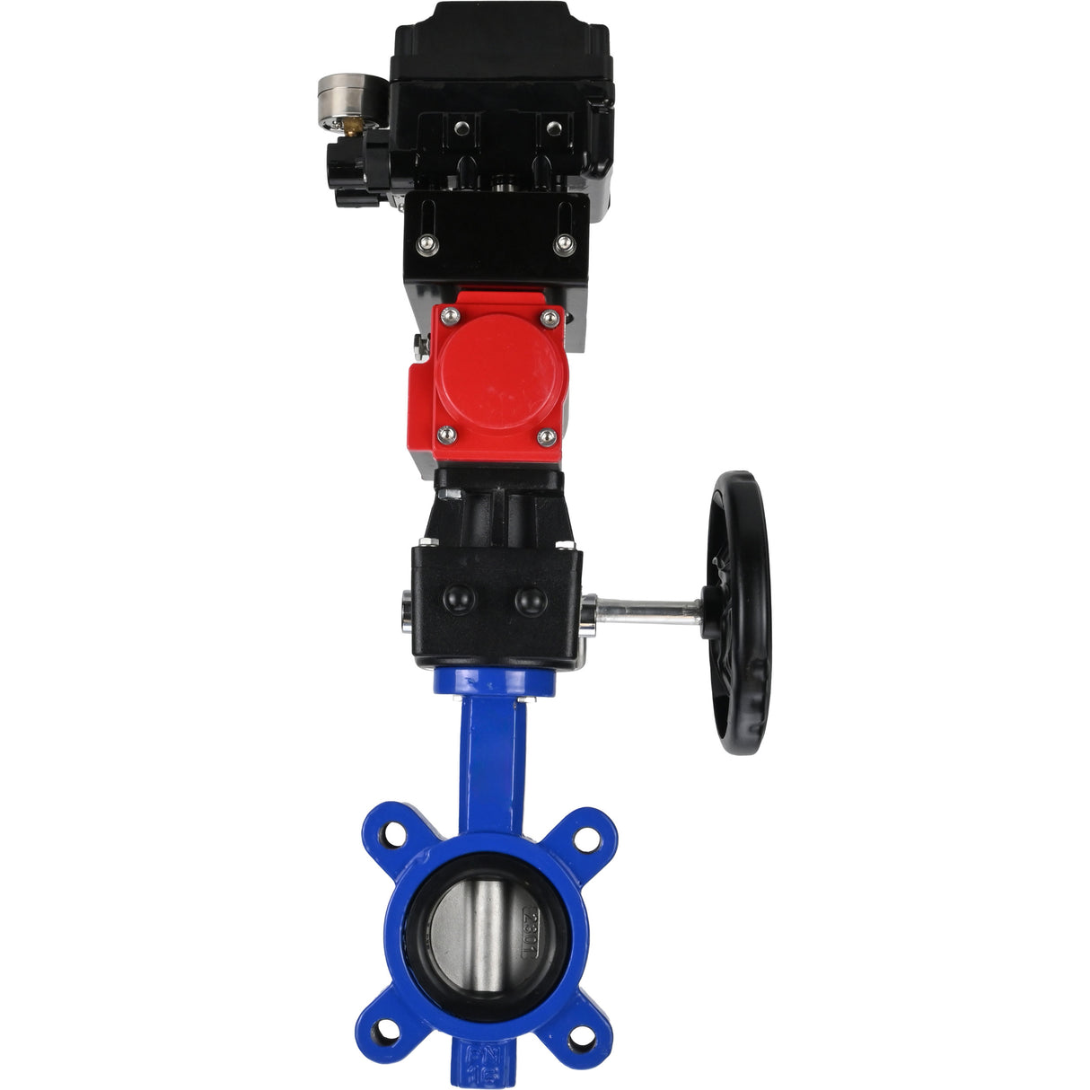 Water Butterfly Valve Elephant WBV1631N-2W-Fb-H, Gehäusematerial - Gusseisen QT450, Scheibenmaterial - Edelstahl AISI 304, Dichtung - NBR, pneumatischer Antrieb PA-DA Doppelwirkung, Positionsgeber YT-1000RSN ohne Rückmeldung, Handrad MON