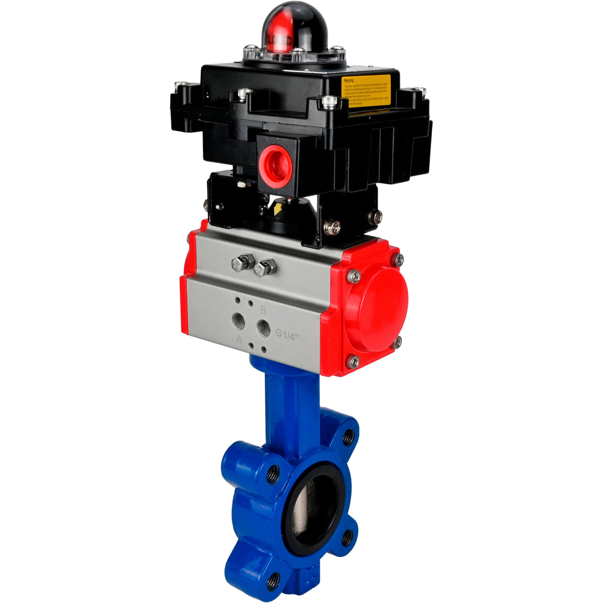 Wasser-Schmetterlingsventil Elephant WBV1631E-2W-Fb-H, Gehäusematerial - Gusseisen QT450, Scheibenmaterial - Edelstahl AISI 304, Dichtung - EPDM, mit pneumatischem Doppelwirkungsantrieb PA-DA, LSU APL-410N EX