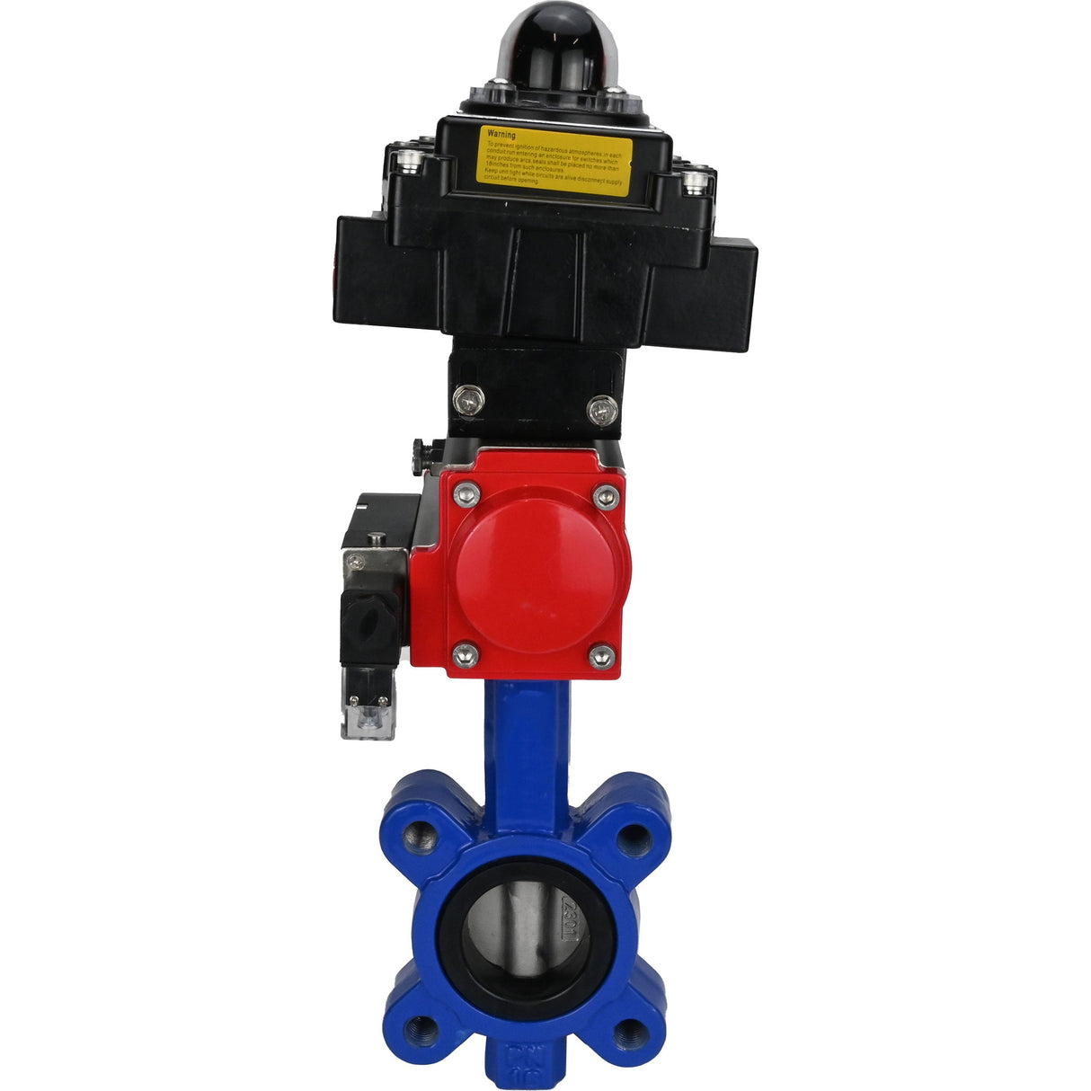 Wasser-Schmetterlingsventil Elephant WBV1631N-2W-Fb-H, Gehäusematerial - Gusseisen QT450, Scheibenmaterial - Edelstahl AISI 304, Dichtung - NBR, pneumatischer Antrieb PA-SA mit Rückstellfedern, 4M310-08 24V, LSU APL-410N EX