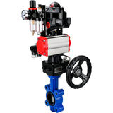 Wasser-Schmetterlingsventil Elephant WBV1631N-2W-Fb-H, Gehäusematerial - Gusseisen QT450, Scheibenmaterial - Edelstahl AISI 304, Dichtung - NBR, pneumatischer Antrieb PA-DA Doppelwirkung, 4M310-08 220V, LSU APL-510N EX, Handrad MON, ATU AFC2000