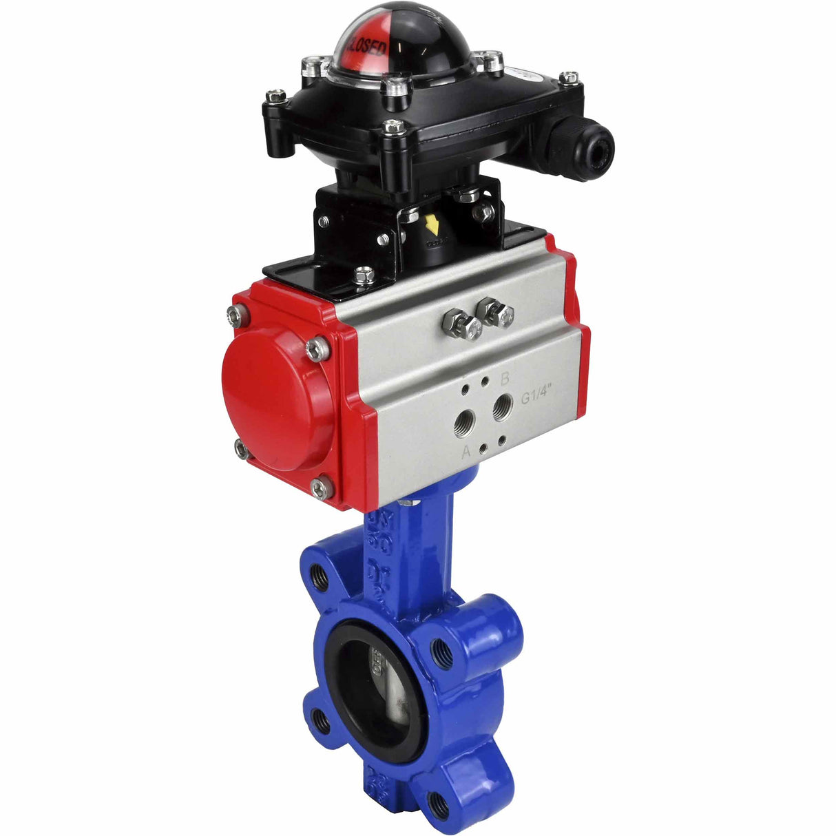 Wasser-Schmetterlingsventil Elephant WBV1631E-2W-Fb-H, Gehäusematerial - Gusseisen QT450, Scheibenmaterial - Edelstahl AISI 304, Dichtung - EPDM, mit pneumatischem Doppelwirkungsantrieb PA-DA, LSU APL-210N