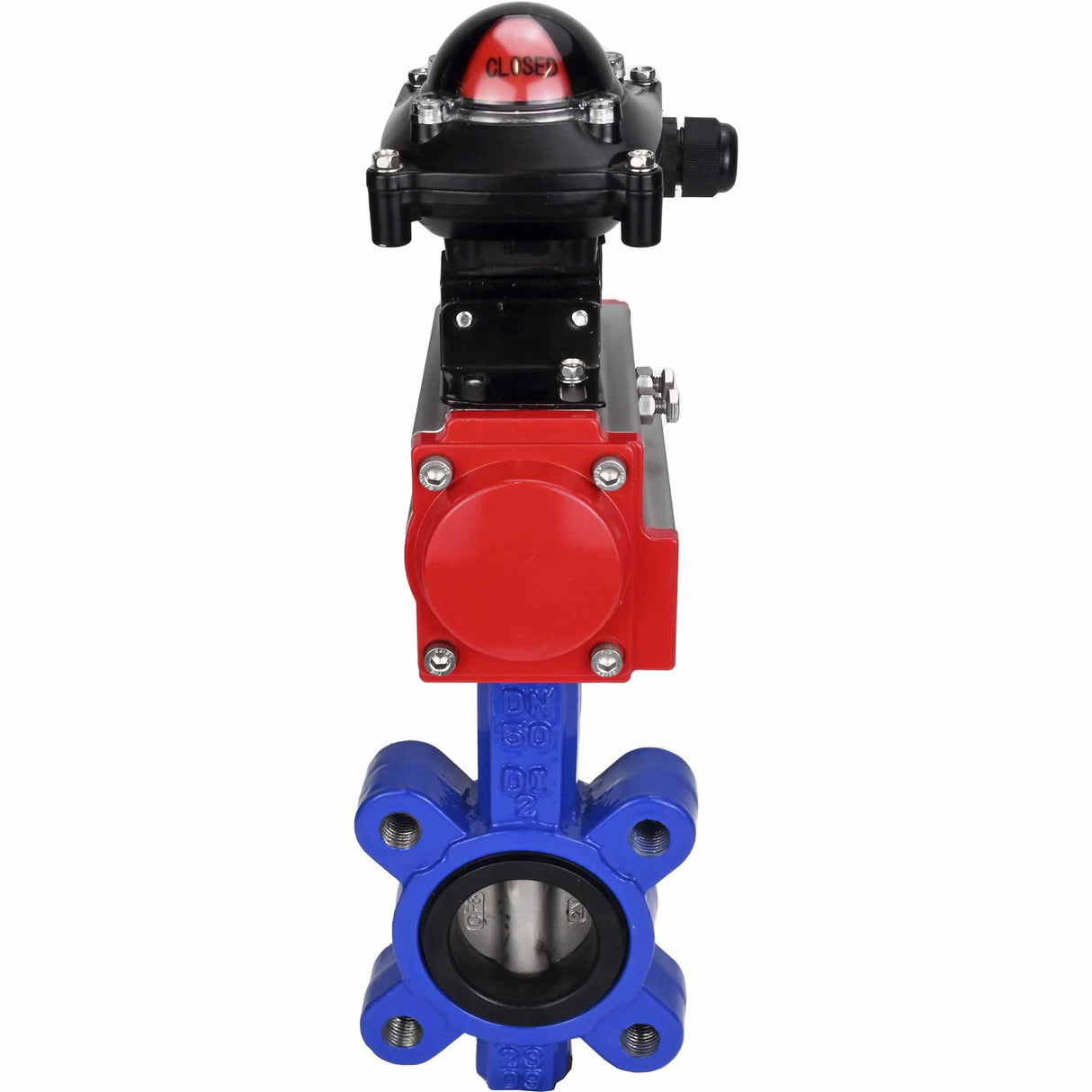 Wasser-Schmetterlingsventil Elephant WBV1631E-2W-Fb-H, Gehäusematerial - Gusseisen QT450, Scheibenmaterial - Edelstahl AISI 304, Dichtung - EPDM, mit pneumatischem Doppelwirkungsantrieb PA-DA, LSU APL-210N