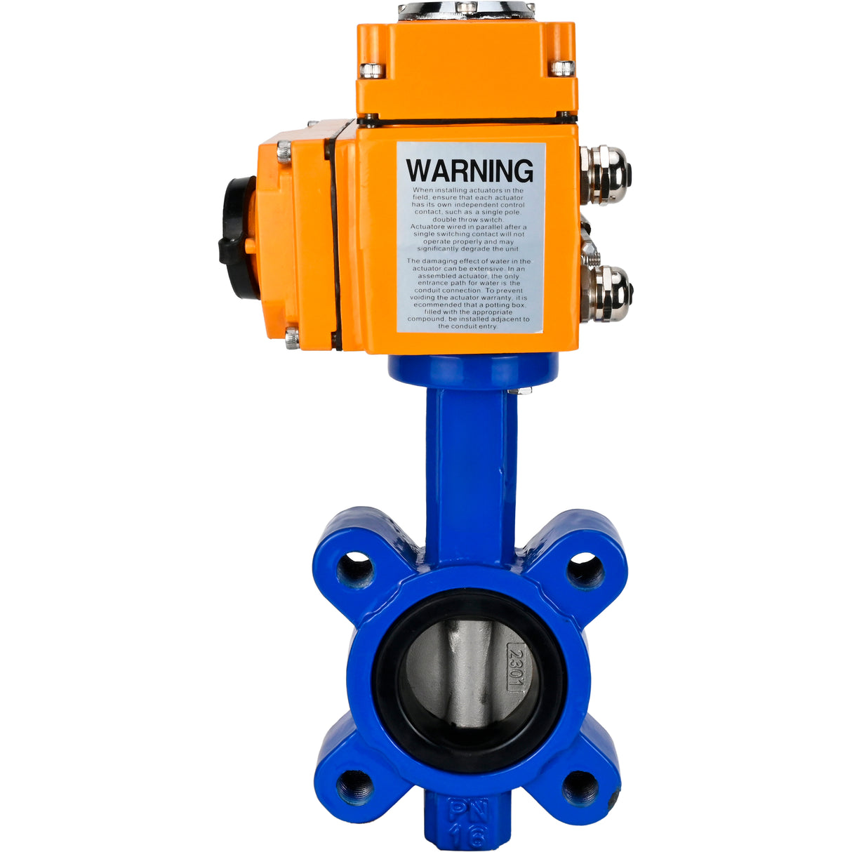 Wasser-Schmetterlingsventil Elephant WBV1631E-2W-Fb-H, Gehäusematerial - Gusseisen QT450, Scheibenmaterial - Edelstahl AISI 304, Dichtung - EPDM, elektrischer Antrieb QT-N-EM-O1-24VDC-U1 24V