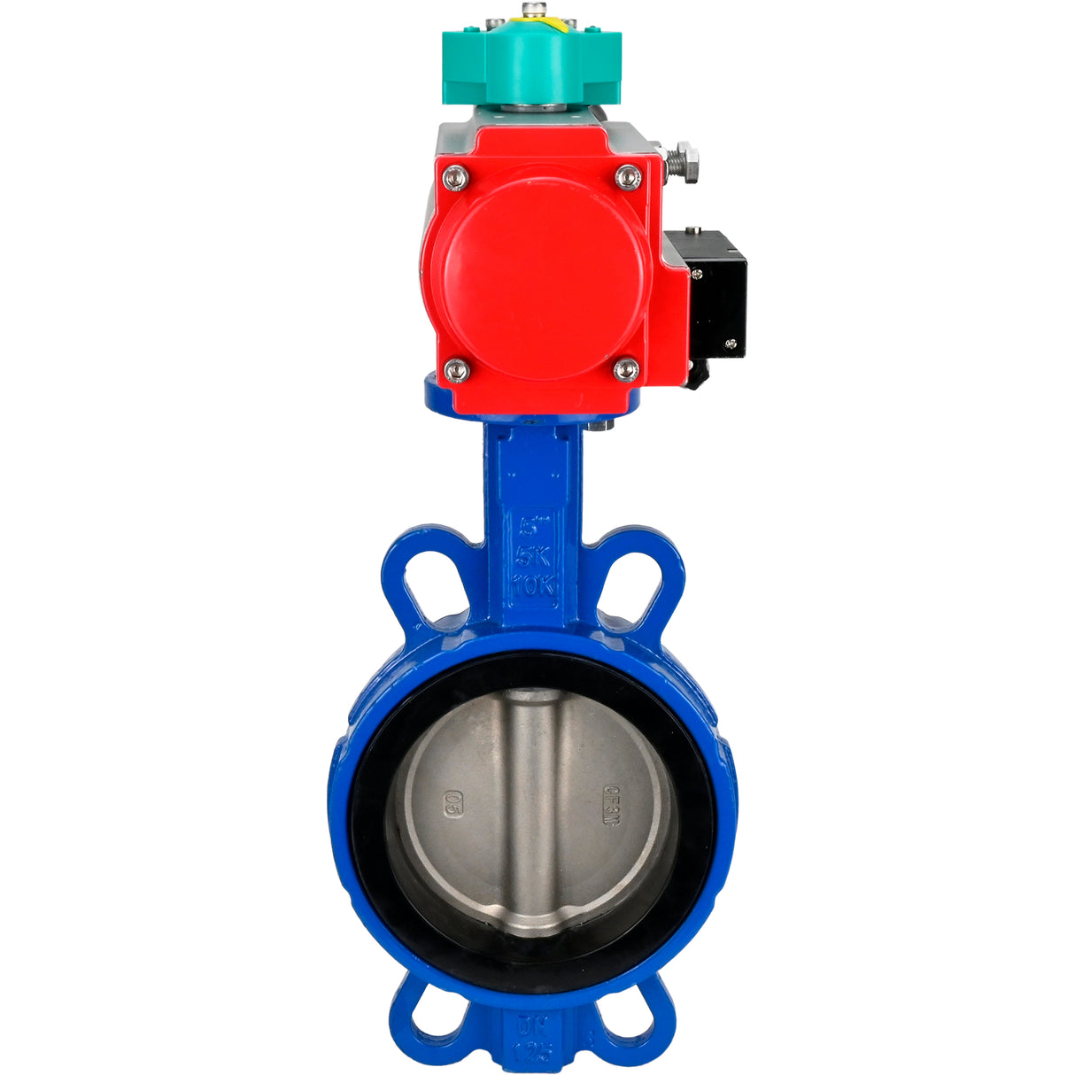 Water Butterfly Valve for abrasive media  Elephant WBV1632E-2W-Fb-H DN40-200 16 bar body - QT450 cast iron, disc - 316L stainless steel, seal - EPDM, with pneumatic actuator PA-DA-XXX, pneumatic distributor 4M310-08 NAMUR 220V and ALS200D magnetic switch