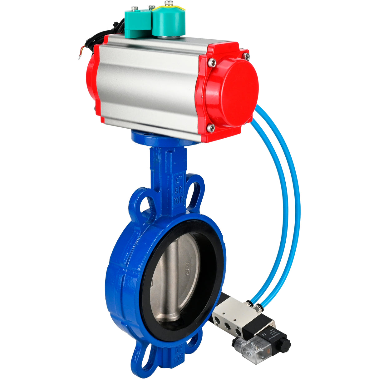 Water Butterfly Valve for abrasive media  Elephant WBV1632E-2W-Fb-H DN40-200 16 bar body - QT450 cast iron, disc - 316L stainless steel, seal - EPDM, with pneumatic actuator PA-DA-XXX, pneumatic distributor 4V320-10 220V and ALS200D magnetic switch