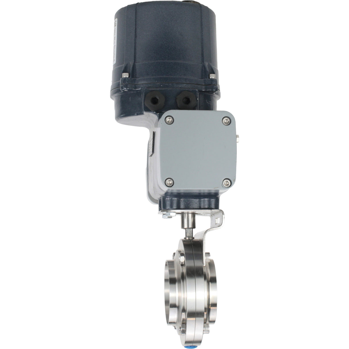 Absperrklappen Elephant WBV3131E-2W-C-H klumpig, Gehäuse - lebensmittelechter Edelstahl AISI 304, Scheibe - Edelstahl AISI 304, Dichtung - EPDM, mit elektrischem Vierteldrehantrieb Elephant QTSA-N-EM-O0-220VAC