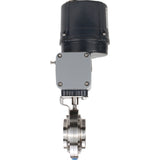 Absperrklappen Elephant WBV3131E-2W-C-H klumpig, Gehäuse - lebensmittelechter Edelstahl AISI 304, Scheibe - Edelstahl AISI 304, Dichtung - EPDM, mit elektrischem Vierteldrehantrieb Elephant QTSA-N-EM-O0-220VAC