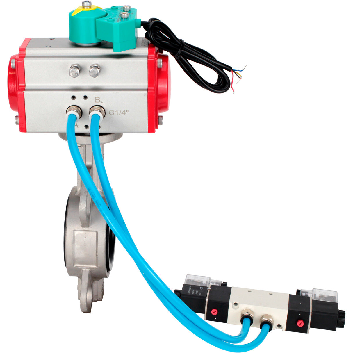 Disc rotary valves Elephant WBV3131E-2W-Fb-H DN50-250 16 bar body - 304 stainless steel, disc - 304 stainless steel, seal - EPDM, with pneumatic actuator PA-DA-XXX, pneumatic distributor 4V320-10 220V and ALS200D magnetic switch