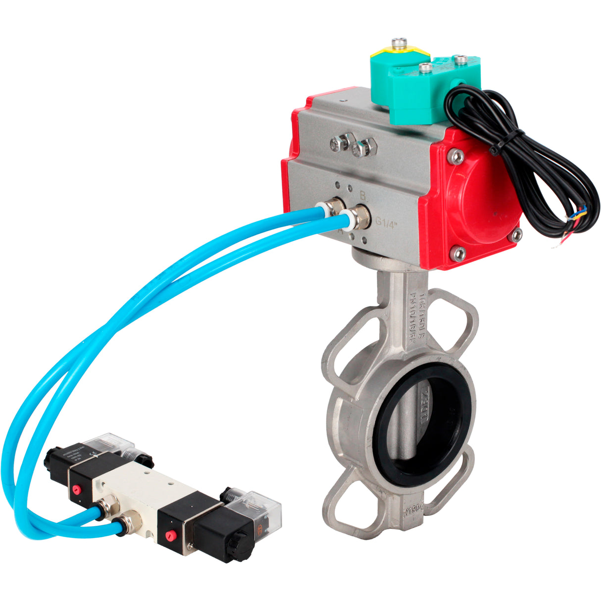 Disc rotary valves Elephant WBV3131E-2W-Fb-H DN50-250 16 bar body - 304 stainless steel, disc - 304 stainless steel, seal - EPDM, with pneumatic actuator PA-DA-XXX, pneumatic distributor 4V320-10 220V and ALS200D magnetic switch