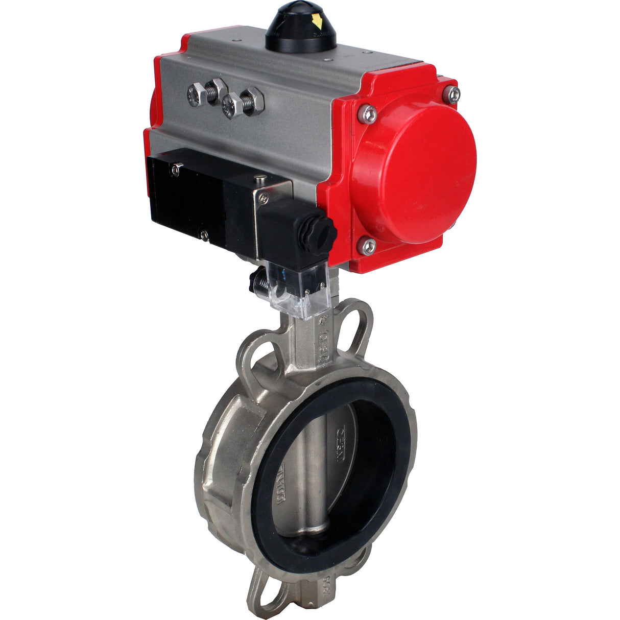 Water Butterfly Valve Elephant WBV3131N-2W-Fb-H, Gehäusematerial - Edelstahl AISI 304, Scheibenmaterial - Edelstahl AISI 304, Dichtung - NBR, pneumatischer Antrieb PA-DA Doppelwirkung, 4M310-08 24V