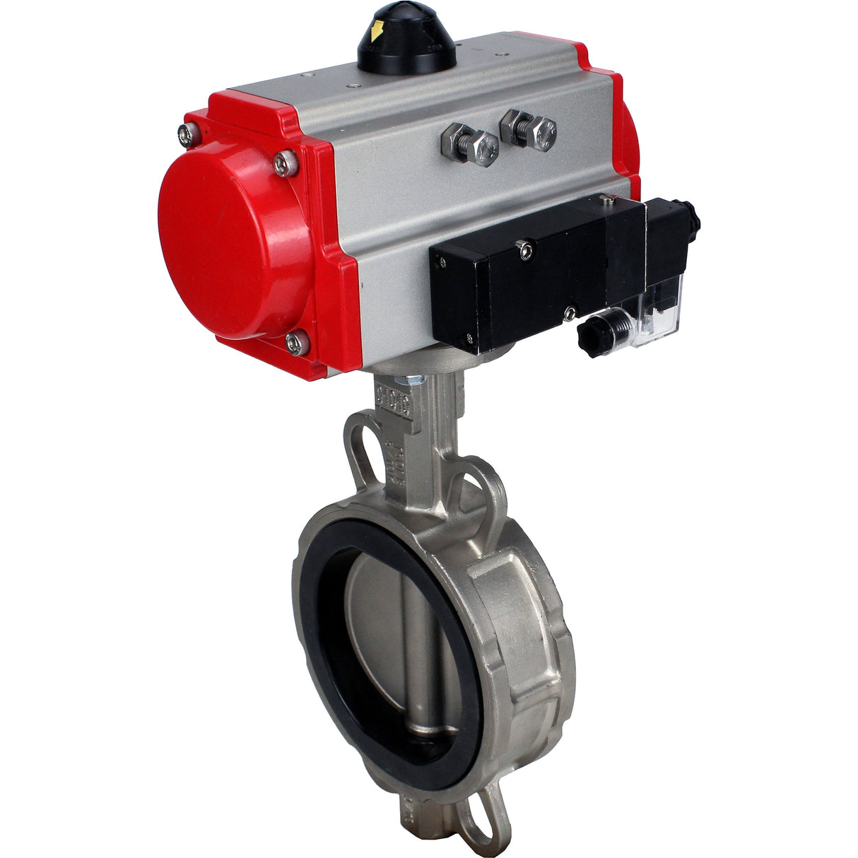 Water Butterfly Valve Elephant WBV3131N-2W-Fb-H, Gehäusematerial - Edelstahl AISI 304, Scheibenmaterial - Edelstahl AISI 304, Dichtung - NBR, pneumatischer Antrieb PA-DA Doppelwirkung, 4M310-08 24V