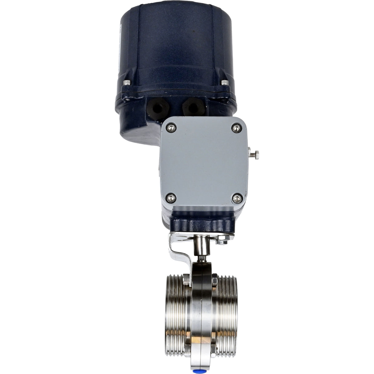 Absperrklappen Elephant WBV3131E-2W-T-H mit Gewinde, Gehäuse - lebensmittelechter Edelstahl AISI 304, Scheibe - Edelstahl AISI 304, Dichtung - EPDM, mit elektrischem Vierteldrehantrieb Elephant QTSA-N-EM-O0-220VAC
