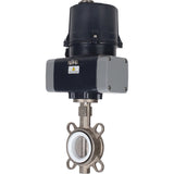 Absperrklappen Elephant WBV3131P-2W-Fb-H mit Zwischenflansch, Gehäuse - Edelstahl 304, Scheibe - Edelstahl 304, Dichtung - PTFE, mit elektrischem Vierteldreh-Antrieb Elephant QTSA-N-EM-O0-220VAC