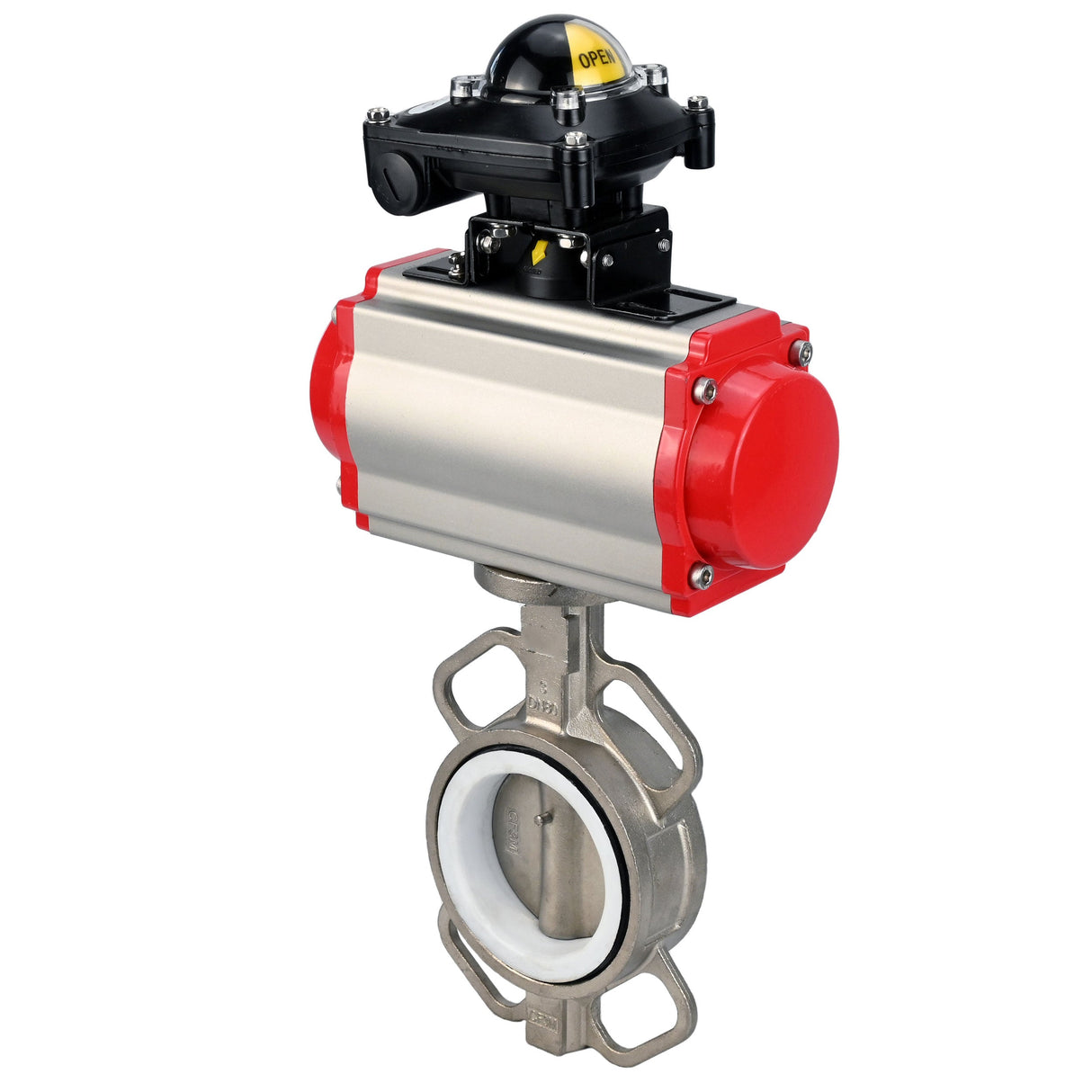 Wasserabsperrklappe Elephant 316l-316l-ptfe-da-4m310-110/220-apl210n, Gehäusematerial – Edelstahl AISI 316L, Scheibenmaterial – Edelstahl AISI 316L, Dichtung – PTFE, pneumatischer Antrieb betätigt