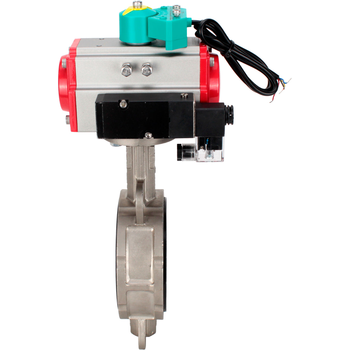 Water Butterfly Valve Elephant WBV3232V-2W-Fb-H DN50-300 16 bar case - 316L stainless steel, disc - 316L stainless steel, seal - Viton, with pneumatic actuator PA-DA-XXX, pneumatic distributor 4M310-08 NAMUR 24V and ALS200D magnetic switch