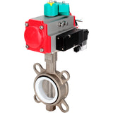 Water Butterfly Valve Elephant WBV3232P-2W-Fb-H DN40-300 16 bar case - 316L stainless steel, disc - 316L stainless steel, seal - PTFE, with pneumatic actuator PA-DA-XXX, pneumatic distributor 4M310-08 NAMUR 24V and ALS200D magnetic switch