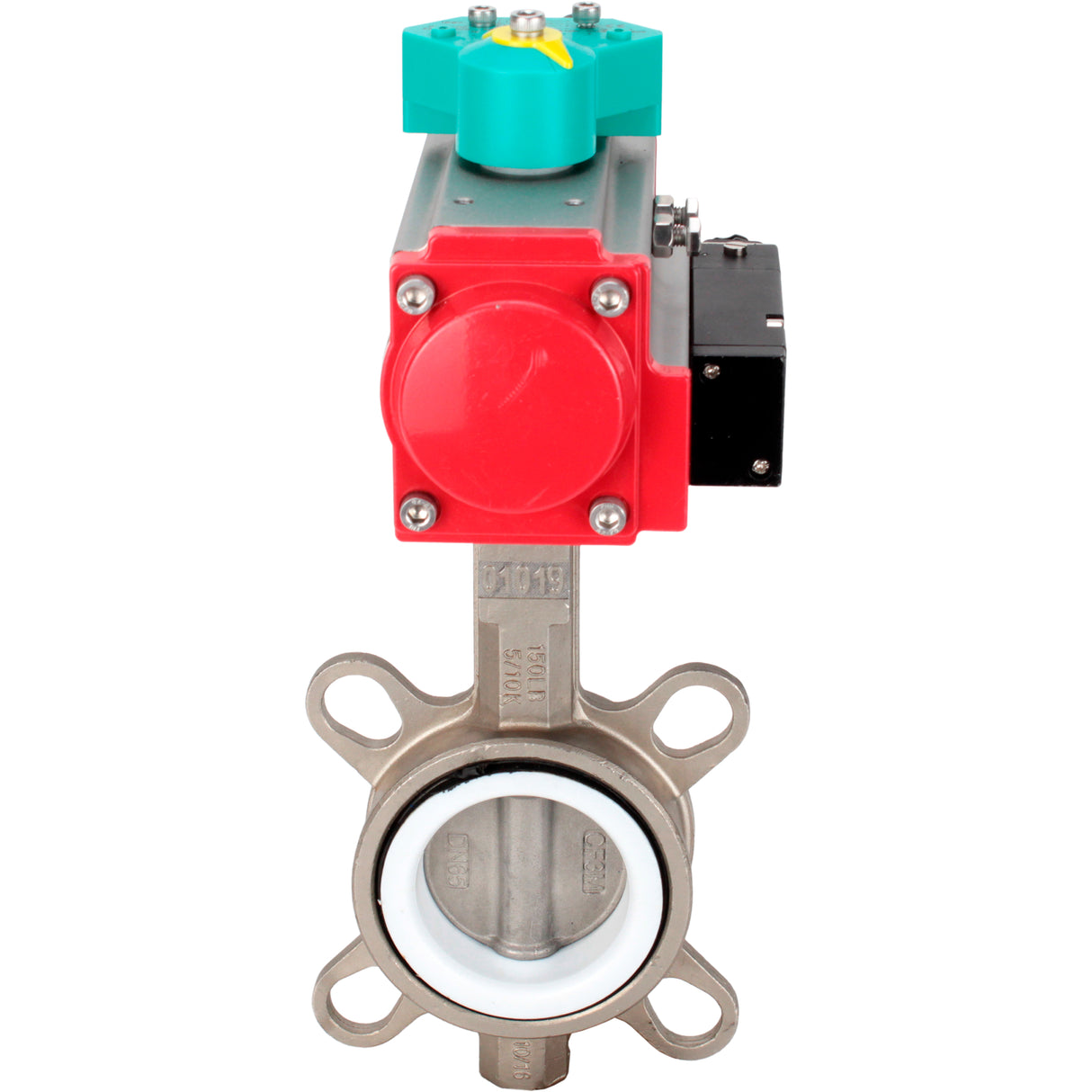 Water Butterfly Valve Elephant WBV3232P-2W-Fb-H DN40-300 16 bar case - 316L stainless steel, disc - 316L stainless steel, seal - PTFE, with pneumatic actuator PA-DA-XXX, pneumatic distributor 4M310-08 NAMUR 24V and ALS200D magnetic switch