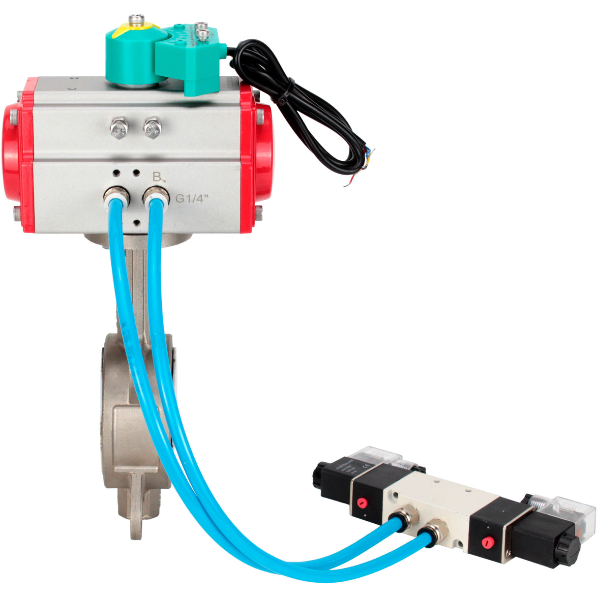 Water Butterfly Valve Elephant WBV3232P-2W-Fb-H DN40-300 16 bar case - 316L stainless steel, disc - 316L stainless steel, seal - PTFE, with pneumatic actuator PA-DA-XXX, pneumatic distributor 4V320-10 220V and ALS200D magnetic switch