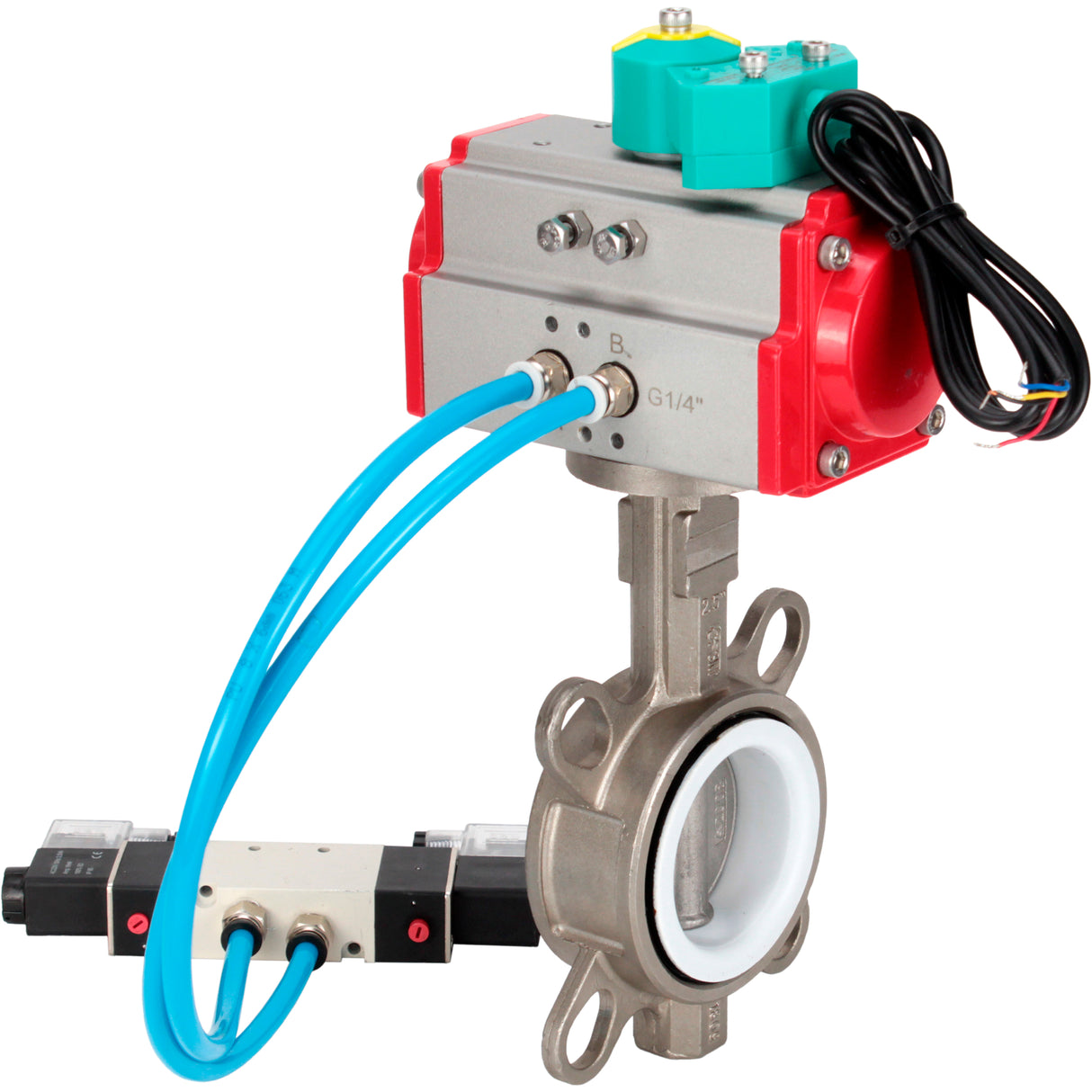Water Butterfly Valve Elephant WBV3232P-2W-Fb-H DN40-300 16 bar case - 316L stainless steel, disc - 316L stainless steel, seal - PTFE, with pneumatic actuator PA-DA-XXX, pneumatic distributor 4V320-10 220V and ALS200D magnetic switch