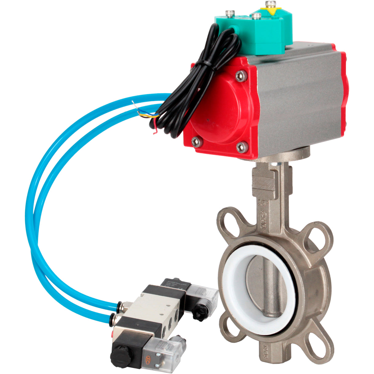 Water Butterfly Valve Elephant WBV3232P-2W-Fb-H DN40-300 16 bar case - 316L stainless steel, disc - 316L stainless steel, seal - PTFE, with pneumatic actuator PA-DA-XXX, pneumatic distributor 4V320-10 220V and ALS200D magnetic switch