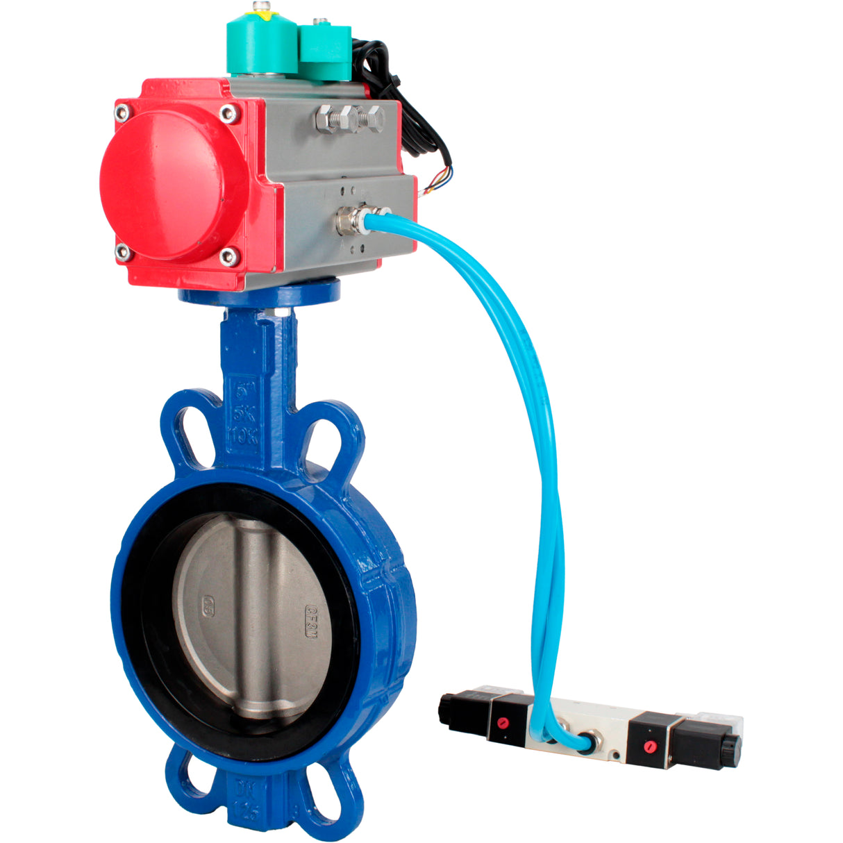 Water Butterfly Valve Elephant WBV3432V-2W-Fb-H DN50-300 16 bar body - WCB carbon steel, disc - 316L stainless steel, seal - Viton, with pneumatic actuator PA-DA-XXX, pneumatic distributor 4V320-08 220V and ALS200D magnetic switch