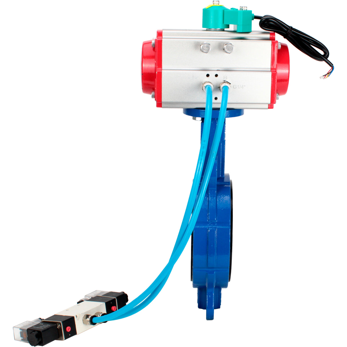 Water Butterfly Valve Elephant WBV3432V-2W-Fb-H DN50-300 16 bar body - WCB carbon steel, disc - 316L stainless steel, seal - Viton, with pneumatic actuator PA-DA-XXX, pneumatic distributor 4V320-08 220V and ALS200D magnetic switch