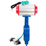 Water Butterfly Valve Elephant WBV3432V-2W-Fb-H DN50-300 16 bar body - WCB carbon steel, disc - 316L stainless steel, seal - Viton, with pneumatic actuator PA-DA-XXX, pneumatic distributor 4V320-08 220V and ALS200D magnetic switch