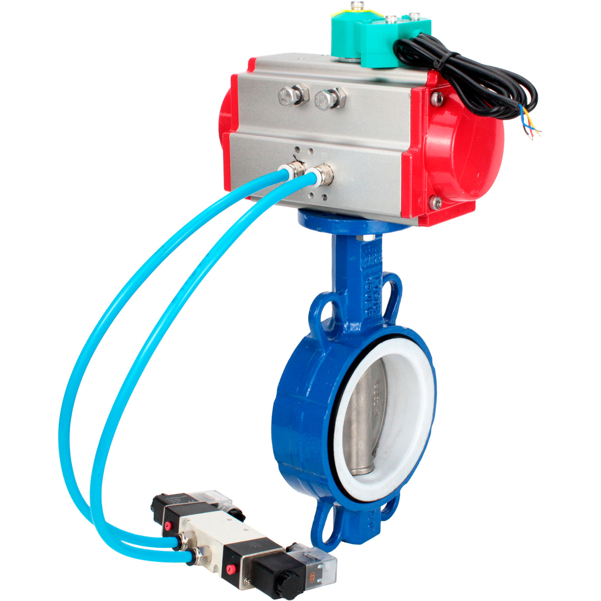 Water Butterfly Valve Elephant WBV3432P-2W-Fb-H DN40-300 16 bar body - WCB carbon steel, disc - 316L stainless steel, seal - PTFE, with pneumatic actuator PA-DA-XXX, pneumatic distributor 4V320-08 220V and ALS200D magnetic switch