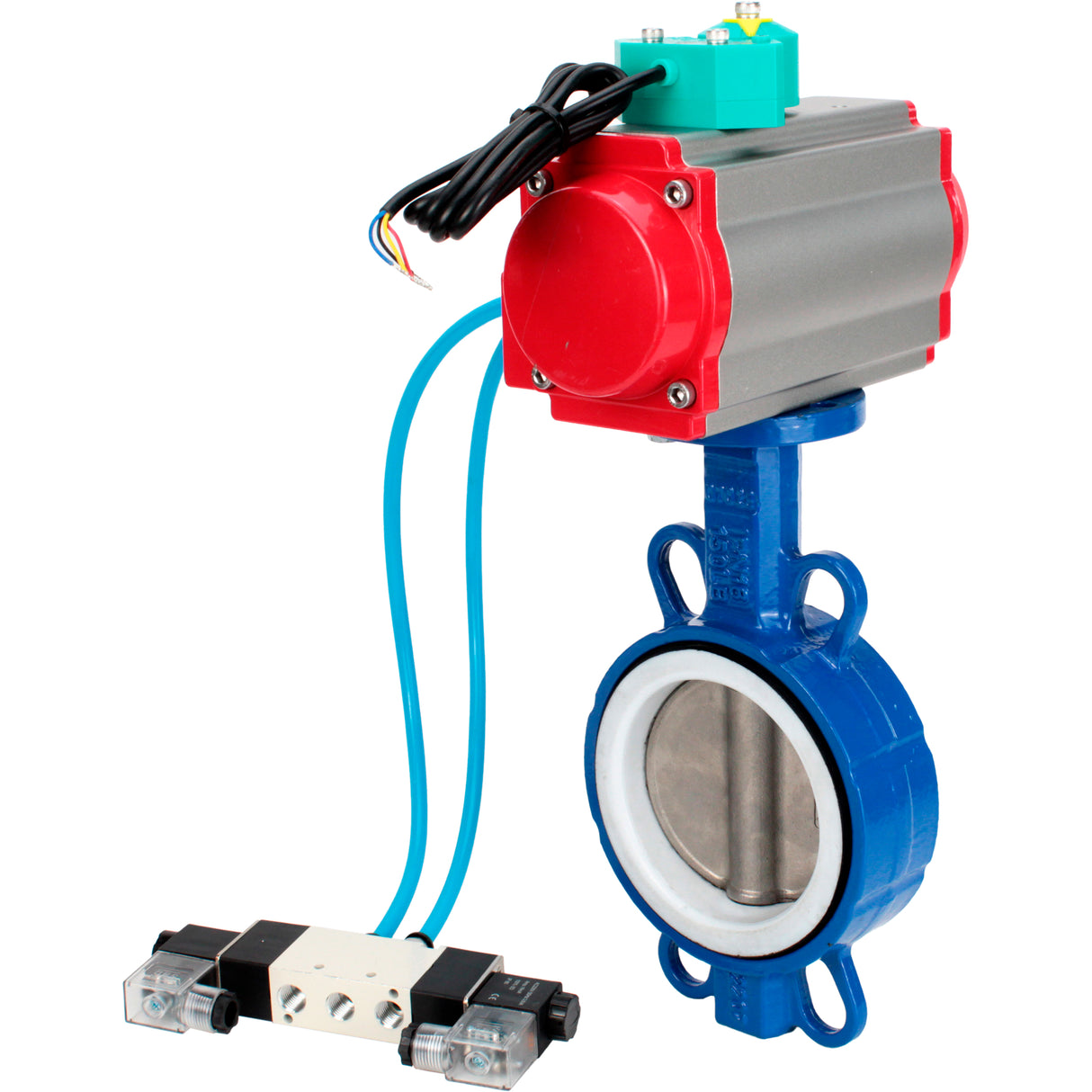 Water Butterfly Valve Elephant WBV3432P-2W-Fb-H DN40-300 16 bar body - WCB carbon steel, disc - 316L stainless steel, seal - PTFE, with pneumatic actuator PA-DA-XXX, pneumatic distributor 4V320-08 220V and ALS200D magnetic switch