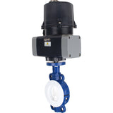 Schmetterlingsventile Elephant WBV3434Pf-2W-Fb-H ausgekleidet, zwischenflanschig, Gehäuse - Kohlenstoffstahl WCB, Scheibe - Kohlenstoffstahl WCB, Dichtung - PTFE, mit elektrischem Vierteldrehantrieb Elephant QTSA-N-EM-O0-220VAC