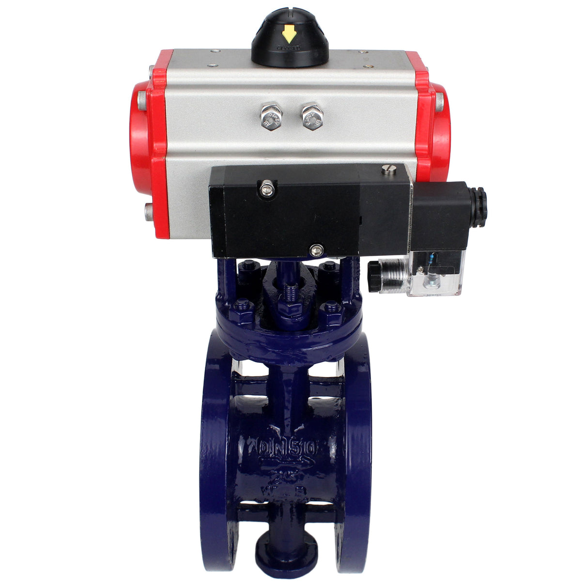 Wasser-Schmetterlingsventil Elephant WBV3EX-3432M-1W-F-ISO, Gehäusematerial - Kohlenstoffstahl, Scheibenmaterial - Edelstahl AISI 316, Dichtung - Metall, pneumatischer Antrieb PA-SA mit Rückstellfedern, 4M310-08 24V