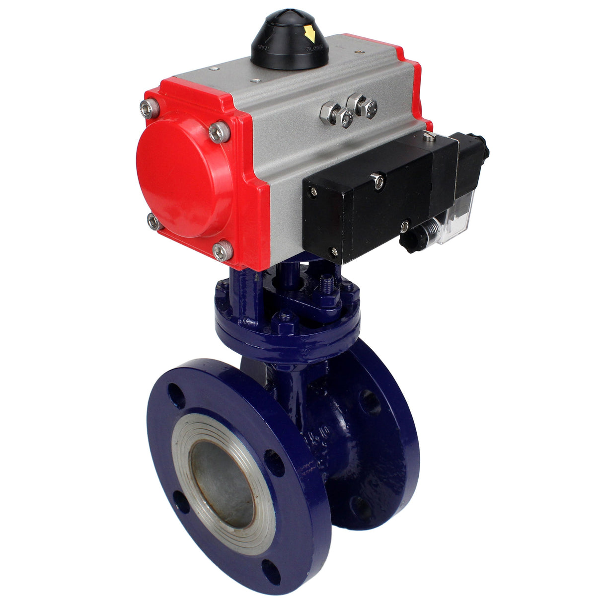 Wasser-Schmetterlingsventil Elephant WBV3EX-3432M-1W-F-ISO, Gehäusematerial - Kohlenstoffstahl, Scheibenmaterial - Edelstahl AISI 316, Dichtung - Metall, pneumatischer Antrieb PA-SA mit Rückstellfedern, 4M310-08 24V