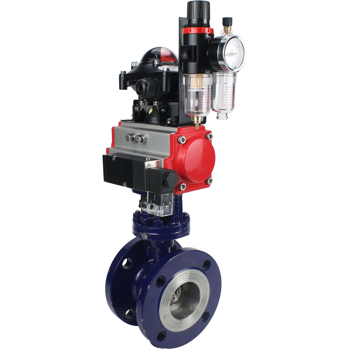 Wasser-Schmetterlingsventil Elephant WBV3EX-3432M-1W-F-ISO, Gehäusematerial - Kohlenstoffstahl, Scheibenmaterial - Edelstahl AISI 316, Dichtung - Metall, pneumatischer Antrieb PA-DA Doppelwirkung, 4M310-08 220V, LSU APL-210N ATU AFC2000