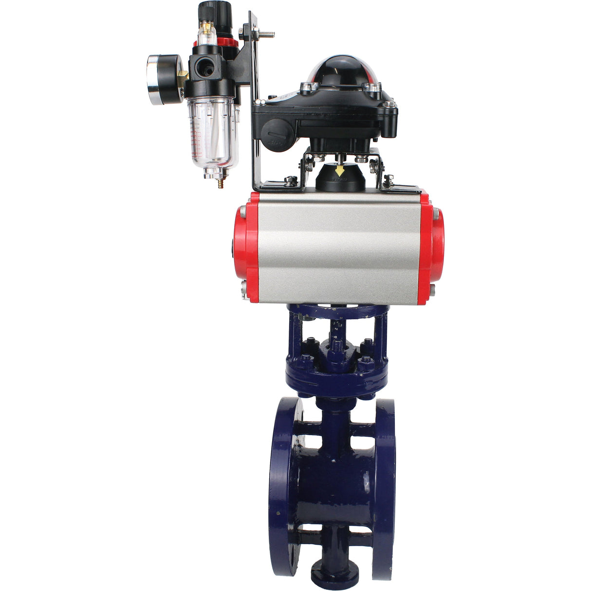 Wasser-Schmetterlingsventil Elephant WBV3EX-3432M-1W-F-ISO, Gehäusematerial - Kohlenstoffstahl, Scheibenmaterial - Edelstahl AISI 316, Dichtung - Metall, pneumatischer Antrieb PA-SA mit Rückstellfedern, 4M310-08 220V, LSU APL-210N ATU AFC2000