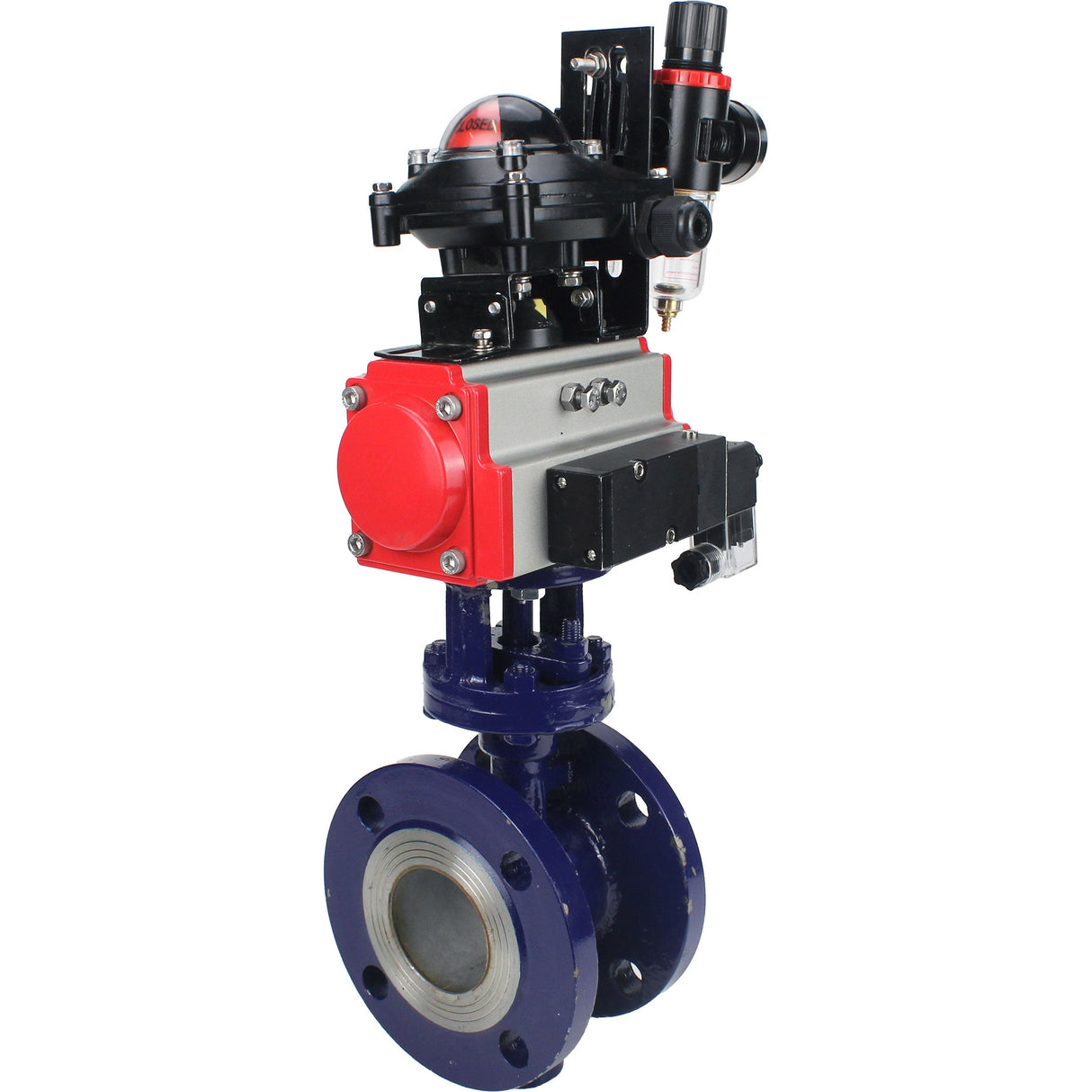 Wasser-Schmetterlingsventil Elephant WBV3EX-3432M-1W-F-ISO, Gehäusematerial - Kohlenstoffstahl, Scheibenmaterial - Edelstahl AISI 316, Dichtung - Metall, pneumatischer Antrieb PA-DA Doppelwirkung, 4M310-08 220V, LSU APL-210N ATU AFC2000