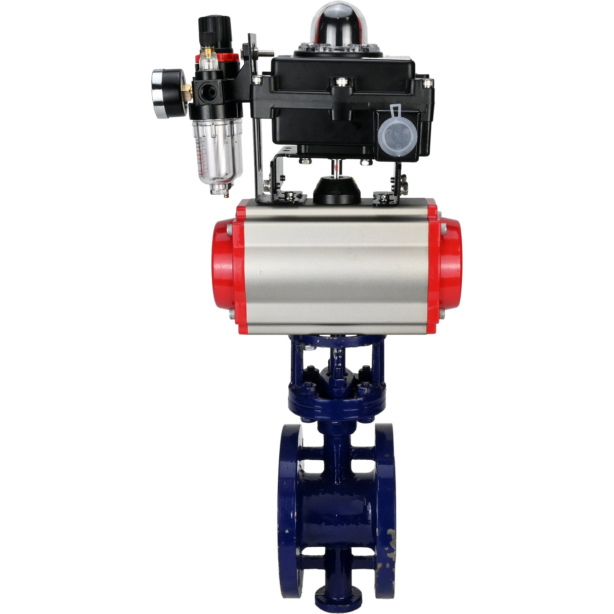 Wasser-Schmetterlingsventil Elephant WBV3EX-3432M-1W-F-ISO, Gehäusematerial - Kohlenstoffstahl, Scheibenmaterial - Edelstahl AISI 316, Dichtung - Metall, pneumatischer Antrieb PA-SA mit Rückstellfedern, 4M310-08 220V, LSU APL-410N EX ATU AFC2000